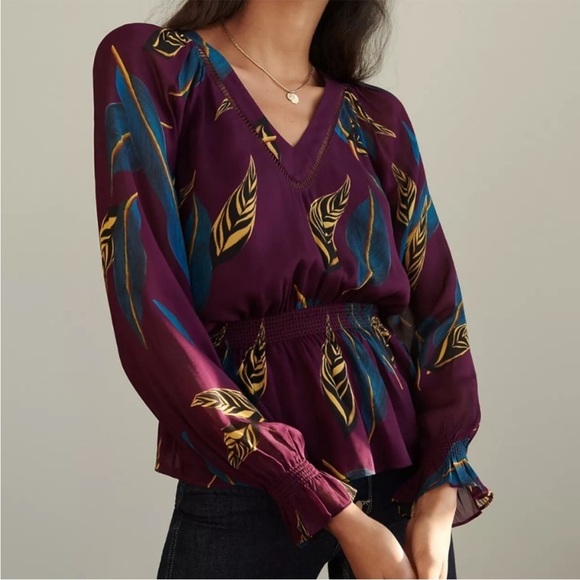 Anthropologie Farm Rio Jennifer Blouse Top Boho   Feminine Size Medium Purple - Picture 1 of 16